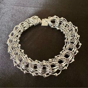 Vintage Sterling Silver Heavy Woven Link Bracelet, 7" Chunky Statement
